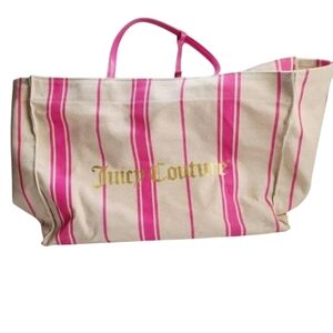 Y2K 2000s Juicy Couture Barbiecore Pink Striped Tote Bag Purse